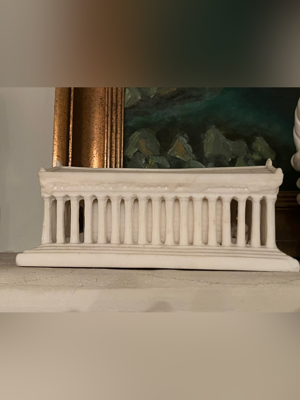 White Decorative Marble Replica of Parthenon. Carved of single piece of stone.